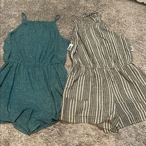 NWT old navy Romper Set medium- Teal and Gray Stripes